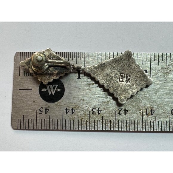 Estate Sterling Silver 925 Abalone Inlay Dangle Earrings Screw Back 8.7g - Picture 7 of 8